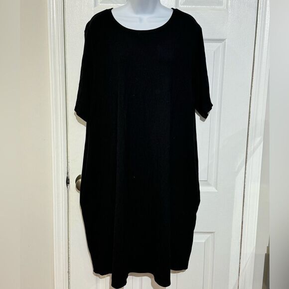 NWOT Reformation Jeans Womens Short Sleeve Crew Neck Ribbed Shirt Dress Black 3X - Picture 1 of 9